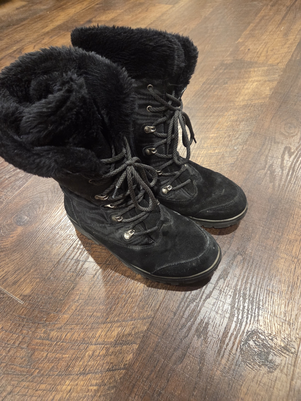 BareTraps Black Faux-Fur Lace-Up Winter Boots